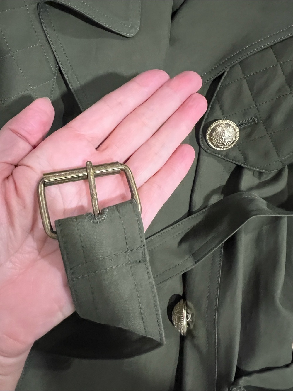 Balmain Olive Green Trench Coat with Gold Buttons - Picture 14 of 16